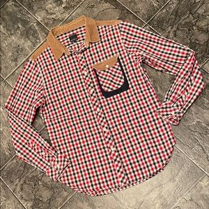 GOODALE Checkered Shirt w Corduroy Details Cottagecore Coastal Country Western